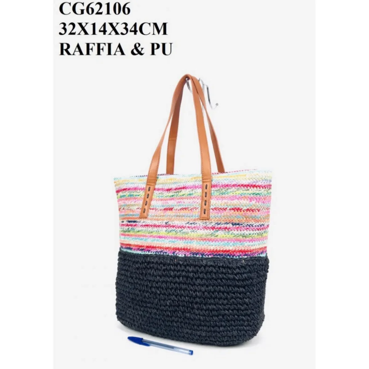 Bolso de Rafia Multicolor con Asas Sintéticas y Cremalleras para Mujer - Imagen 8