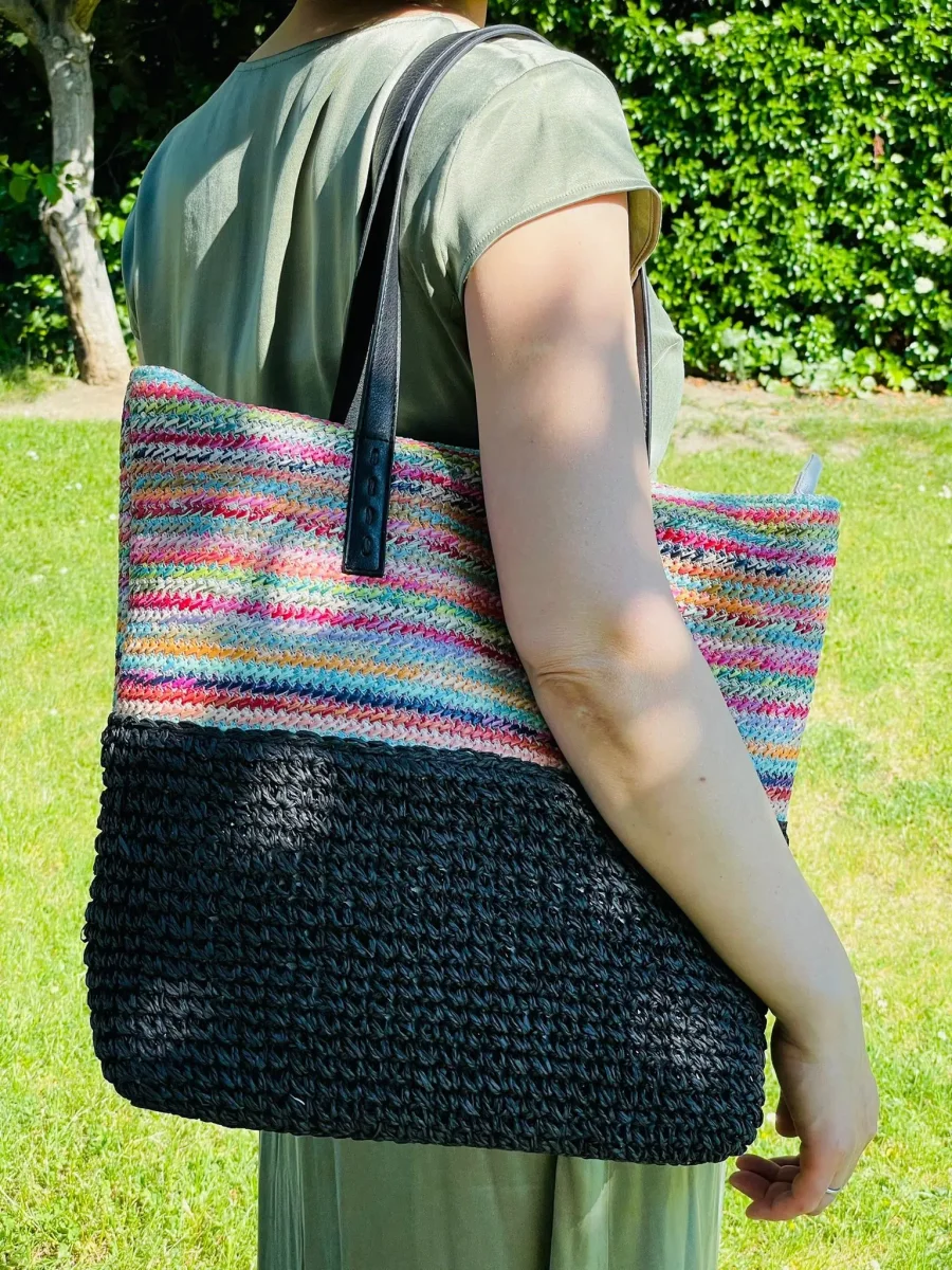 Bolso de Rafia Multicolor con Asas Sintéticas y Cremalleras para Mujer - Imagen 3
