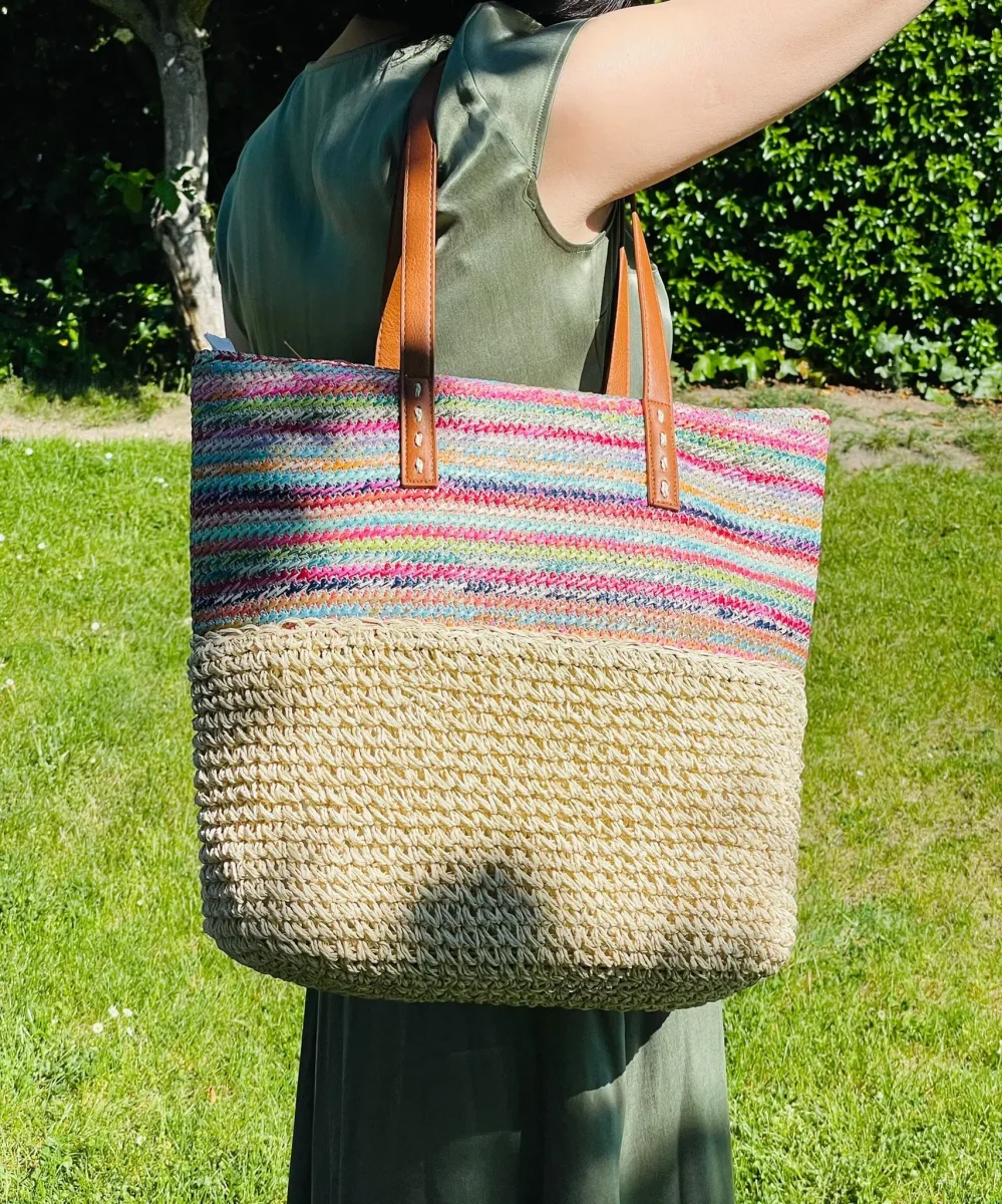 Bolso de Rafia Multicolor con Asas Sintéticas y Cremalleras para Mujer - Imagen 2