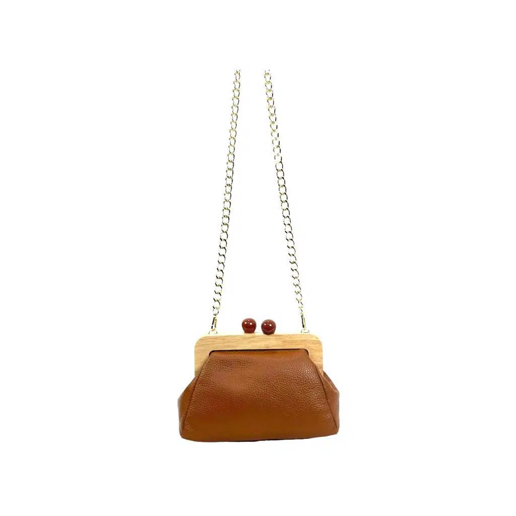 Bolso Piel con Cierre Magnético de Madera y Asa tipo Cadena para Mujer - Imagen 3