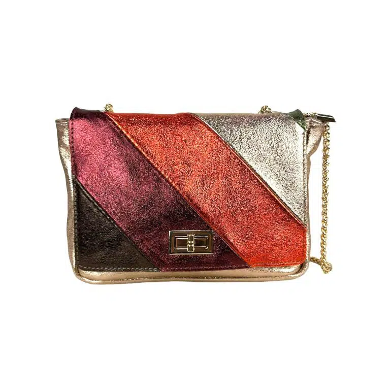 Bolso Bandolera Multicolor de Piel Italiana con Efecto Brillante para Mujer - Imagen 7