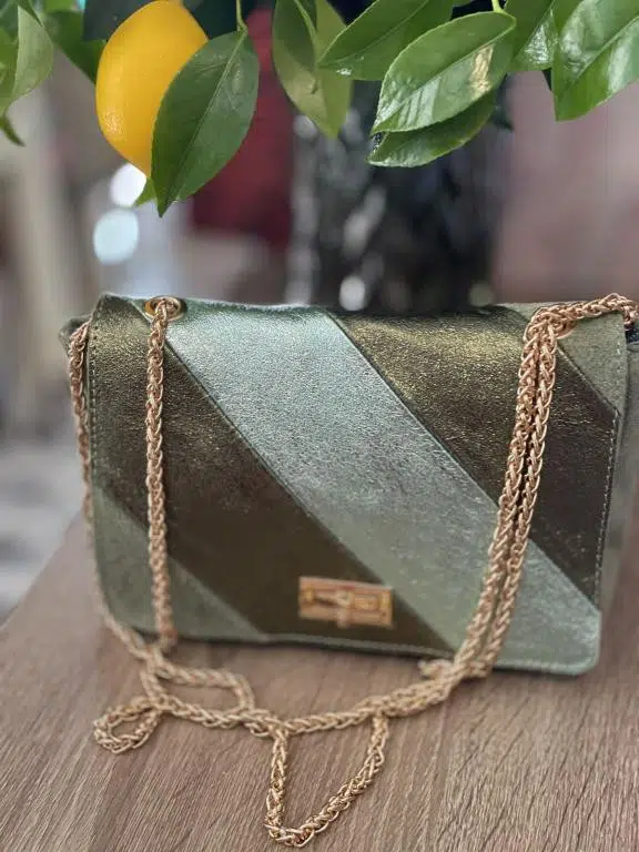 Bolso Bandolera Multicolor de Piel Italiana con Efecto Brillante para Mujer