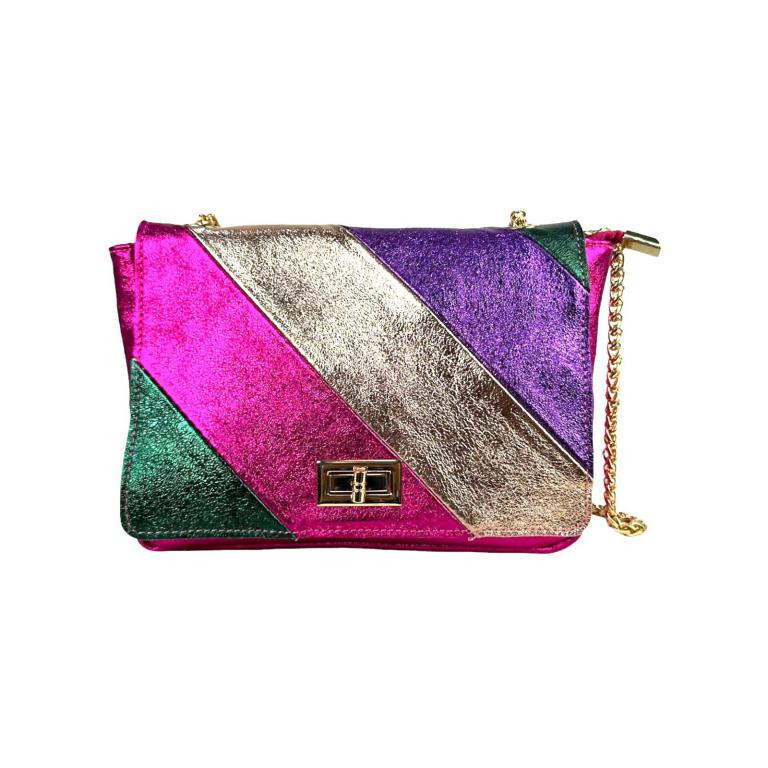 Bolso Bandolera Multicolor de Piel Italiana con Efecto Brillante para Mujer - Imagen 4