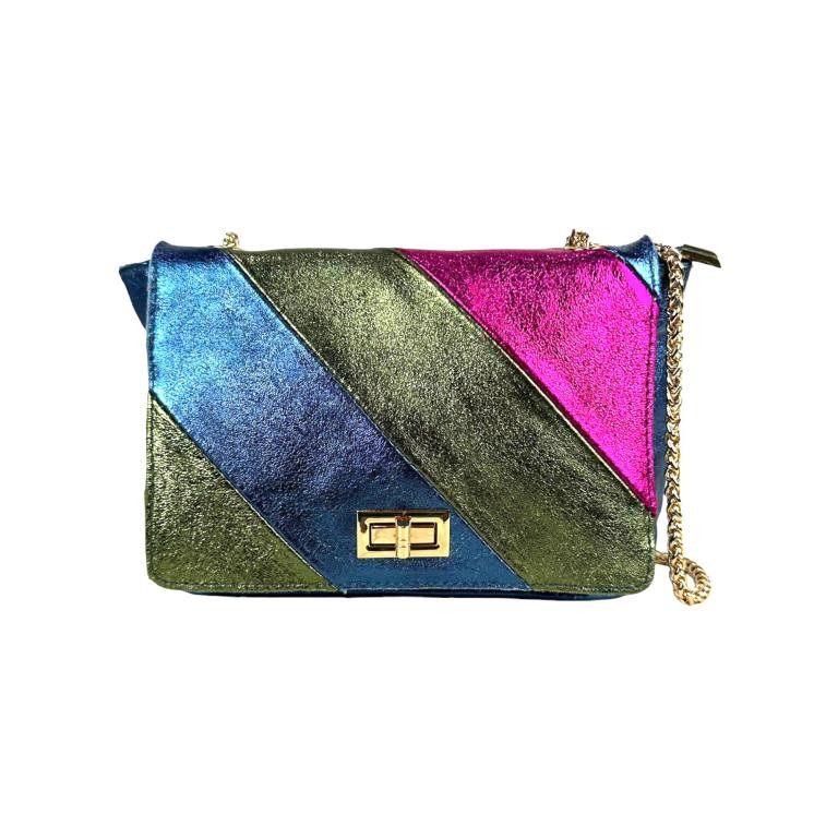 Bolso Bandolera Multicolor de Piel Italiana con Efecto Brillante para Mujer - Imagen 6