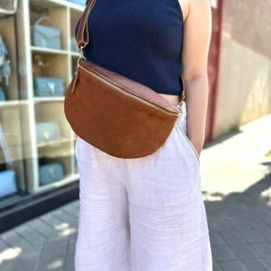 Riñonera de Serraje y Piel Italiana con Efecto Metalizado para Mujer