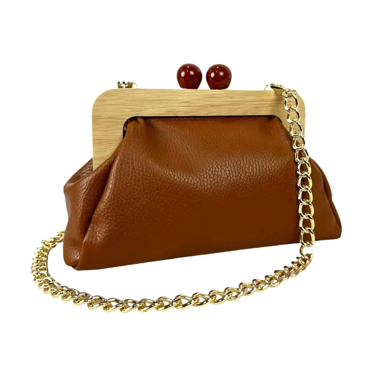 Bolso Piel con Cierre Magnético de Madera y Asa tipo Cadena para Mujer - Imagen 2