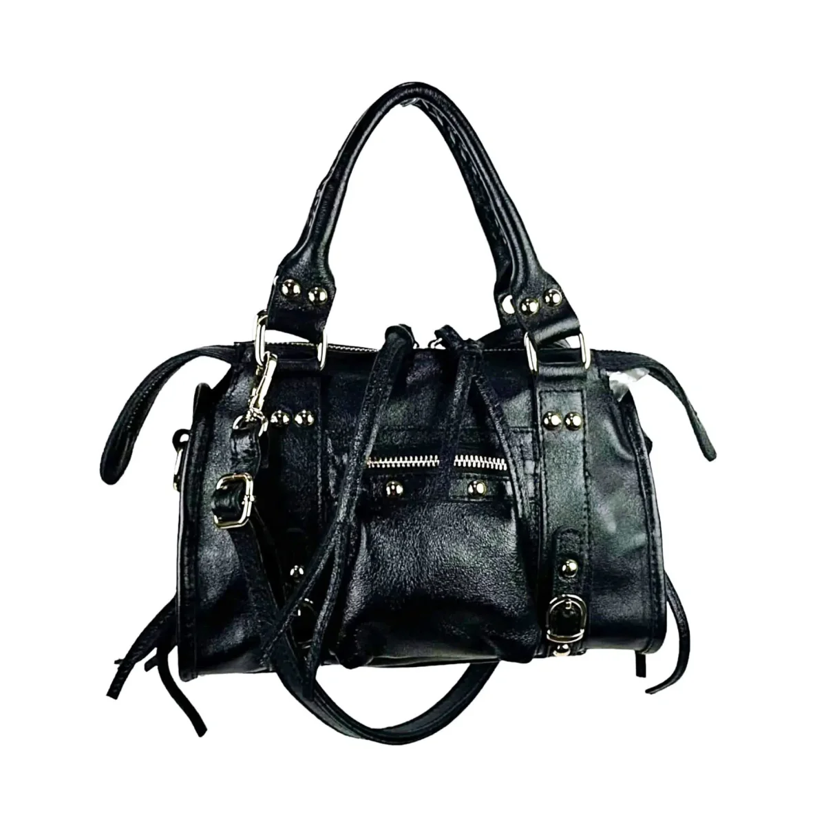 Bolso de Mano en Piel Italiana de Mujer con Efecto Brillante y Bolsillo Frontal - Imagen 5