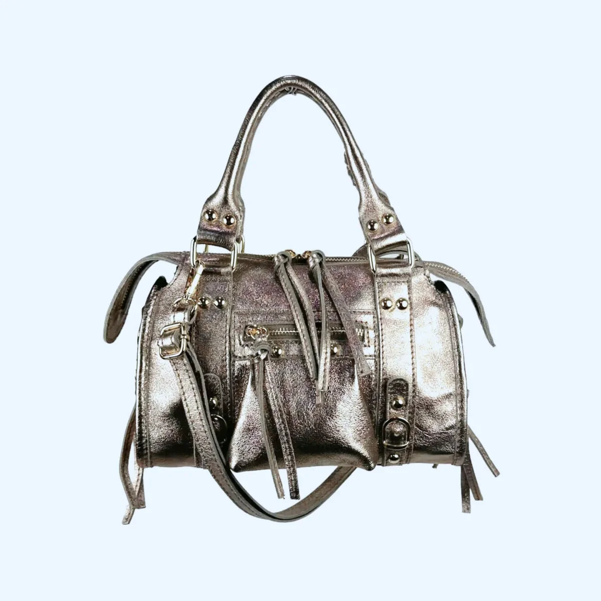 Bolso de Mano en Piel Italiana de Mujer con Efecto Brillante y Bolsillo Frontal - Imagen 4