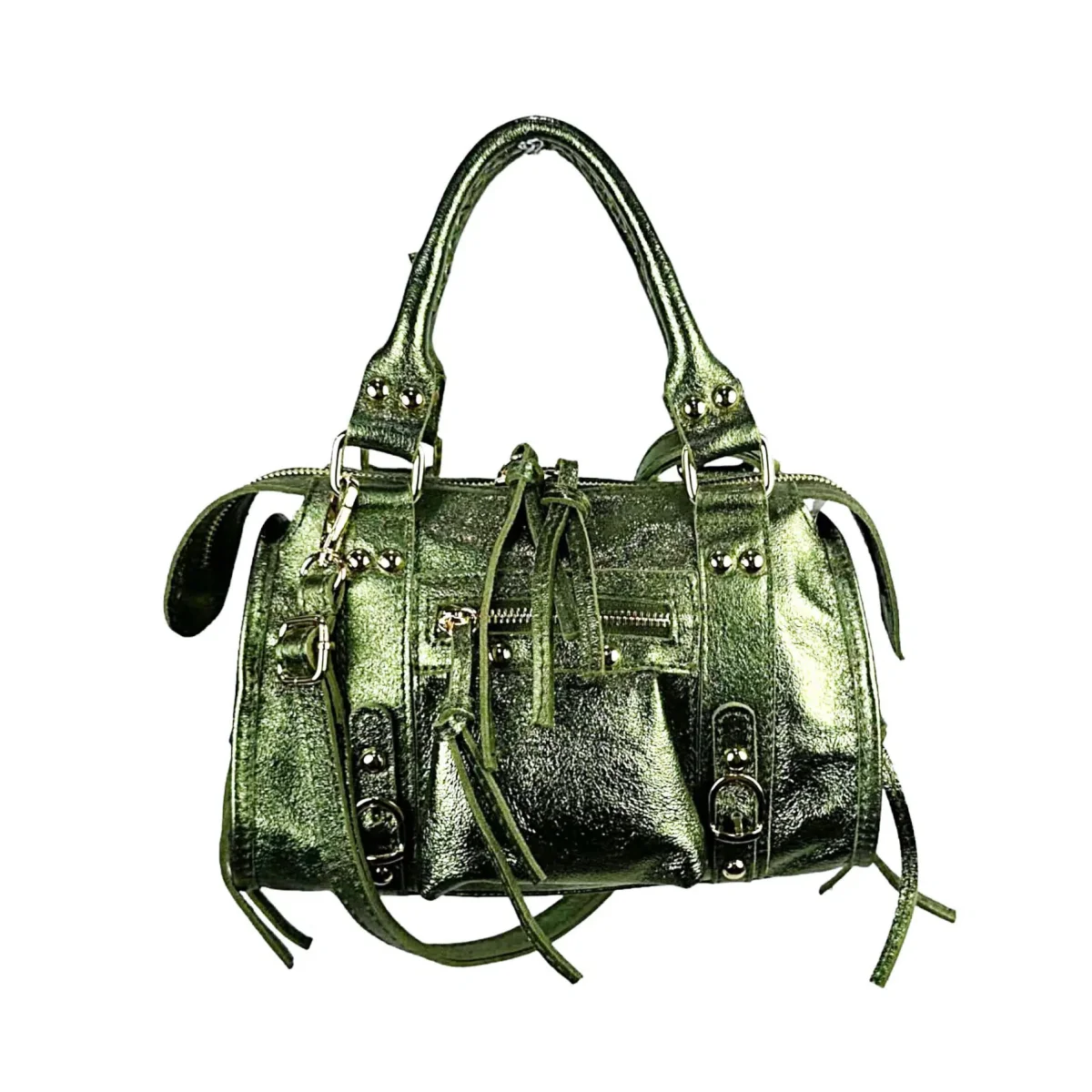 Bolso de Mano en Piel Italiana de Mujer con Efecto Brillante y Bolsillo Frontal - Imagen 6