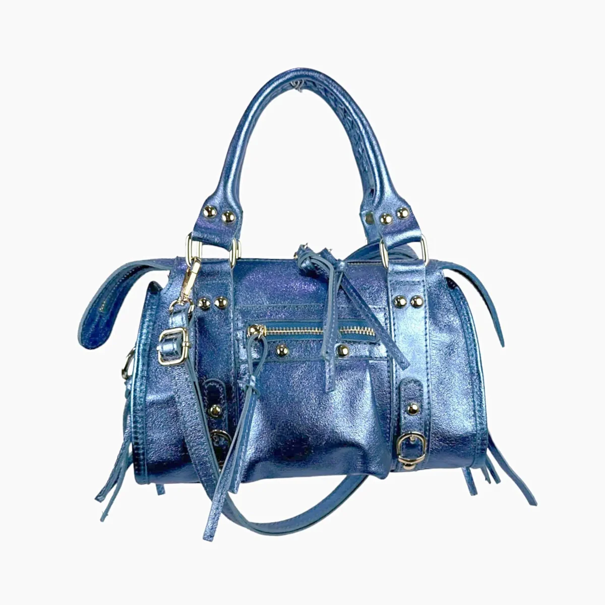Bolso de Mano en Piel Italiana de Mujer con Efecto Brillante y Bolsillo Frontal - Imagen 3