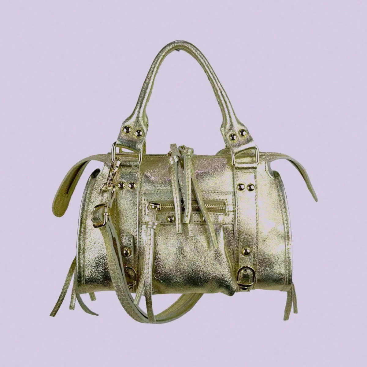 Bolso de Mano en Piel Italiana de Mujer con Efecto Brillante y Bolsillo Frontal - Imagen 9