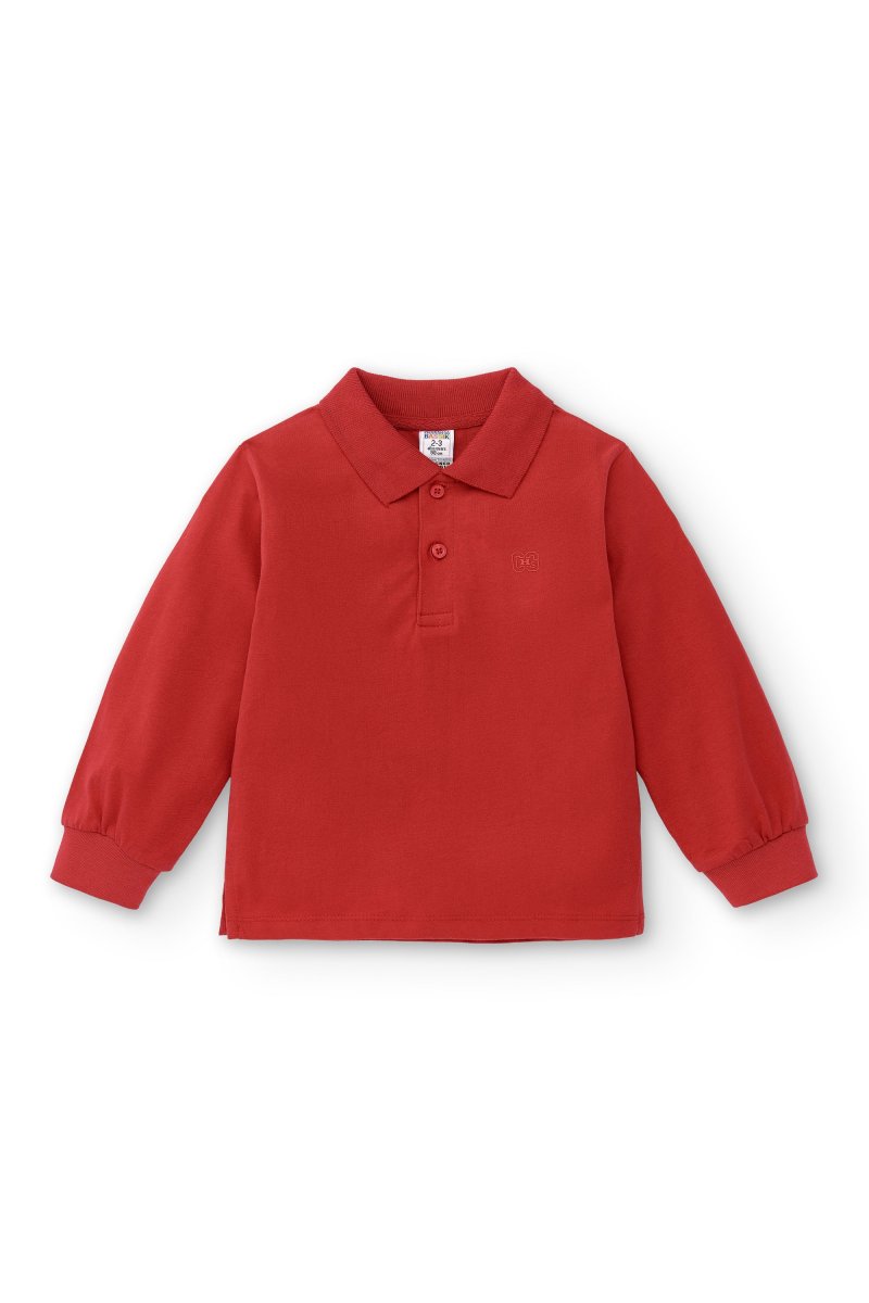 Polo manga larga de niño rojo básico botones - Imagen 3
