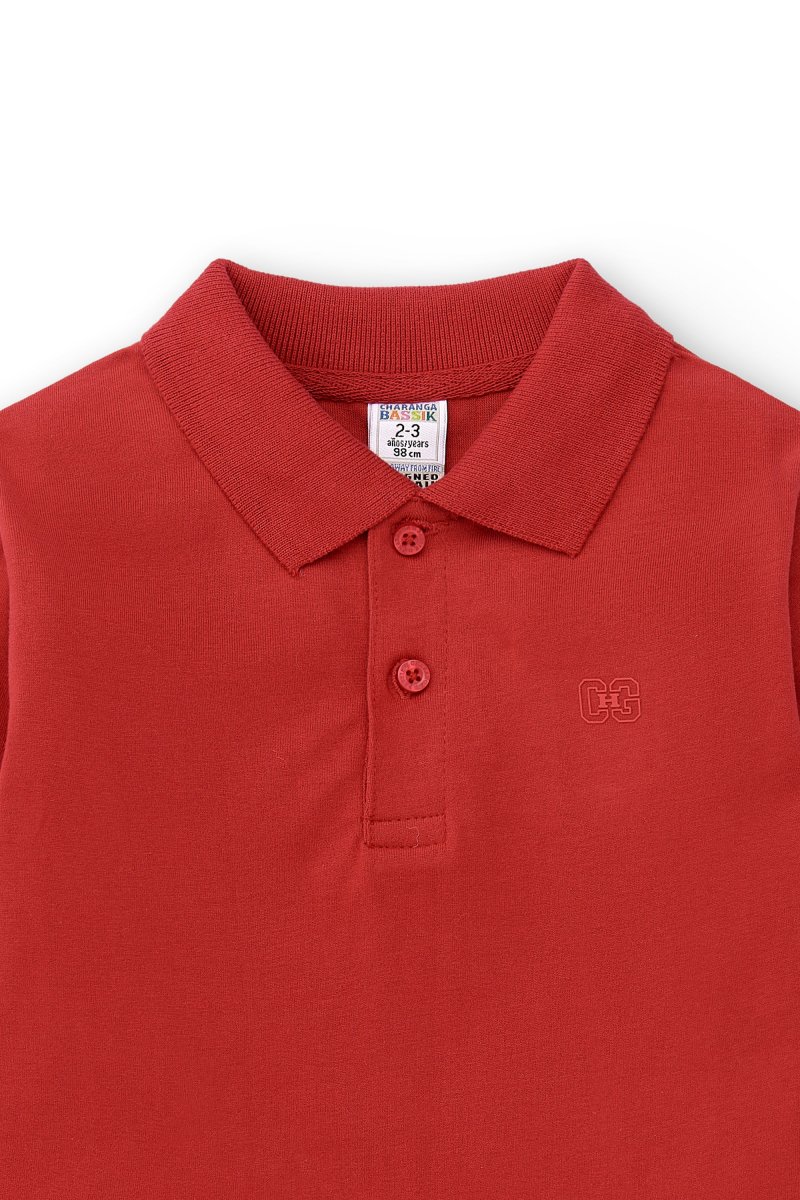 Polo manga larga de niño rojo básico botones - Imagen 5