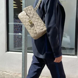 Bolso acolchado grande de piel auténtico con solapa para Mujer