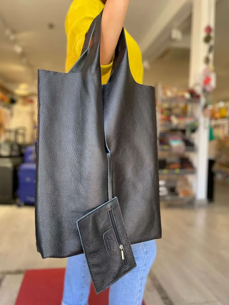 Bolso Shopper Universitario De Piel Italiana con Monedero Extra para Mujer - Imagen 7