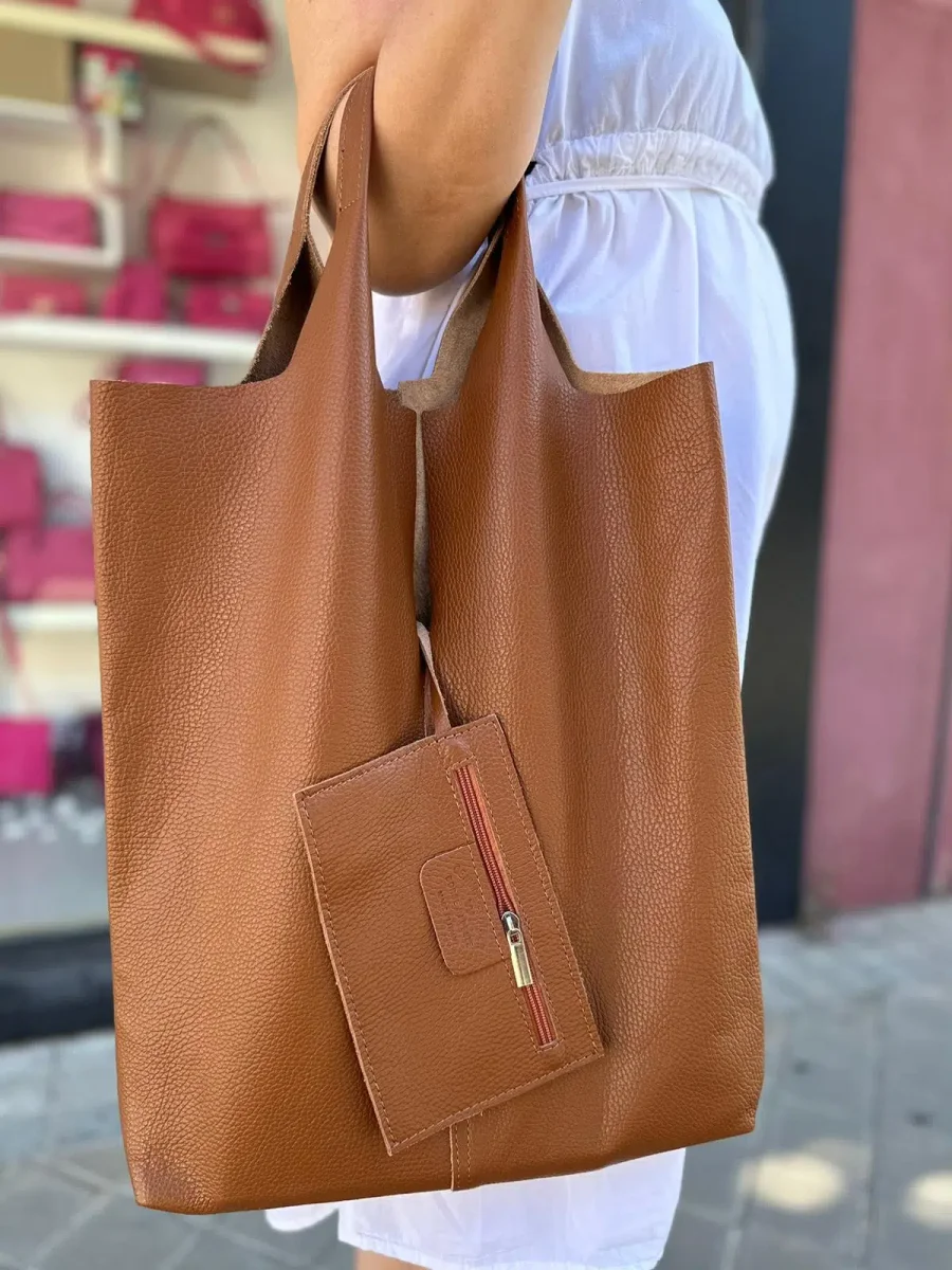 Bolso Shopper Universitario De Piel Italiana con Monedero Extra para Mujer - Imagen 3