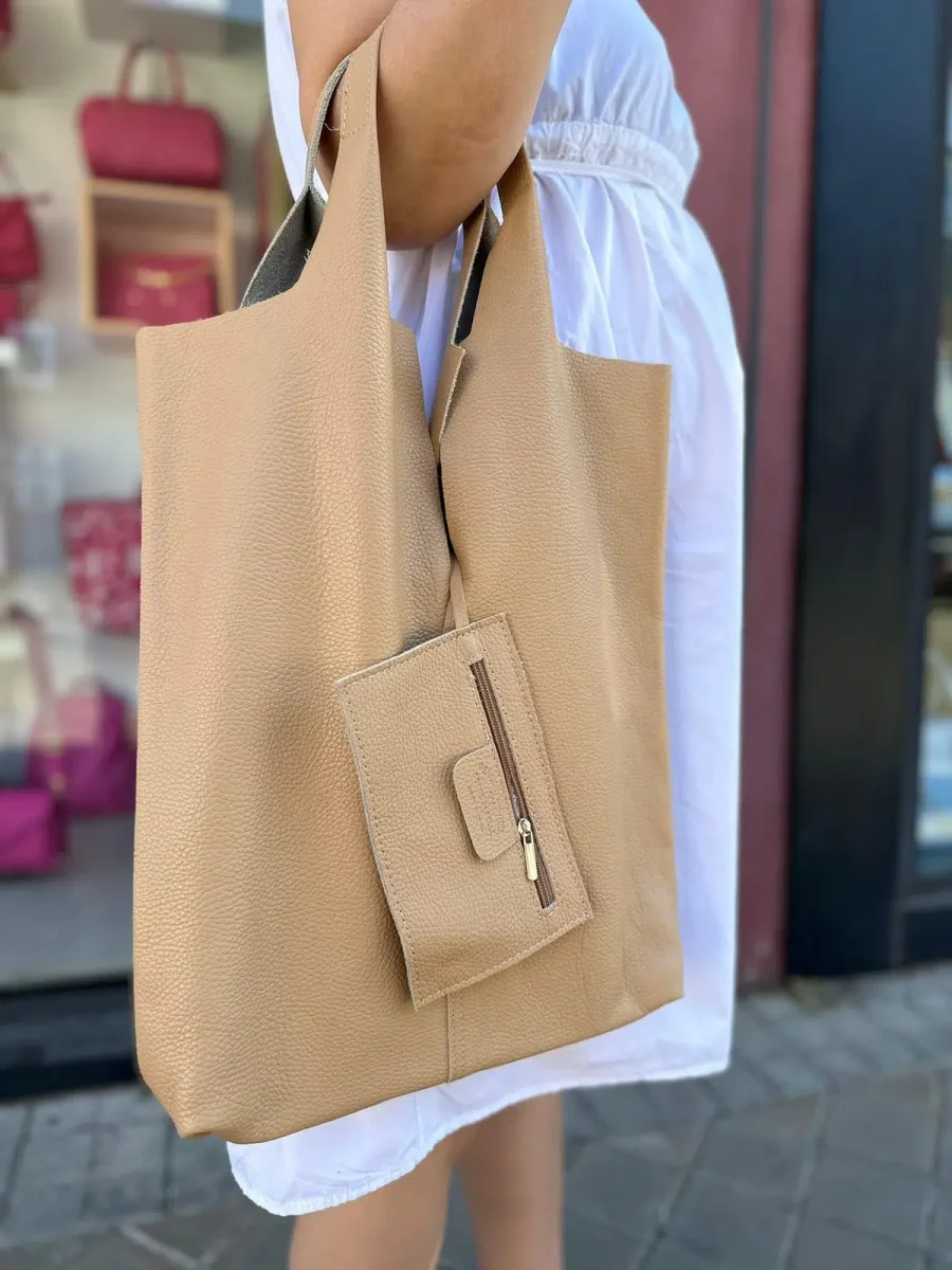 Bolso Shopper Universitario De Piel Italiana con Monedero Extra para Mujer - Imagen 4