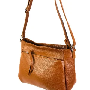 Bolso Bandolera de Piel Italiana para Mujer con Bolsillos Exteriores y Cierre de Cremallera