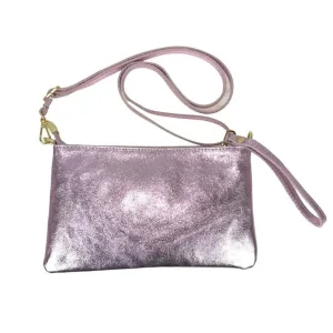 Bolsito Compacto de Piel para Mujer con Efecto Brillante y Bolsillo Interno