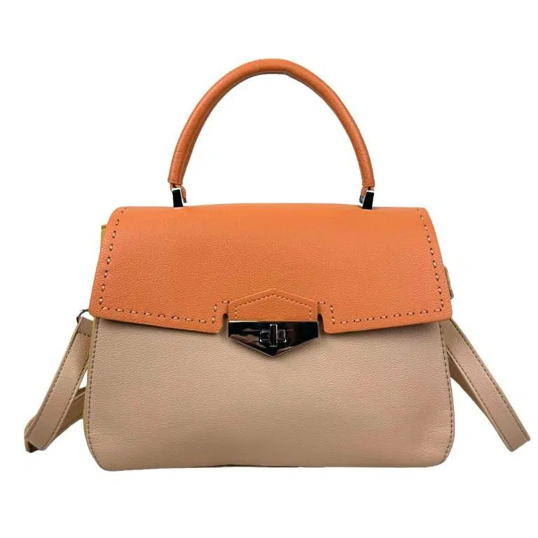 Bolso de Mano Sintético Bicolor de Mujer con Solapa de Giro y Cremallera - Imagen 3