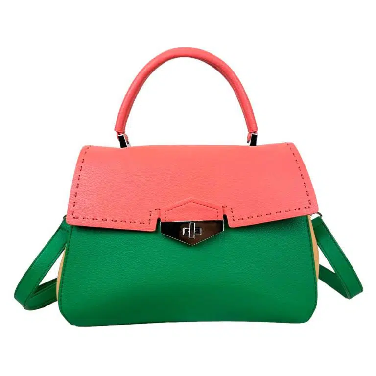 Bolso de Mano Sintético Bicolor de Mujer con Solapa de Giro y Cremallera - Imagen 4