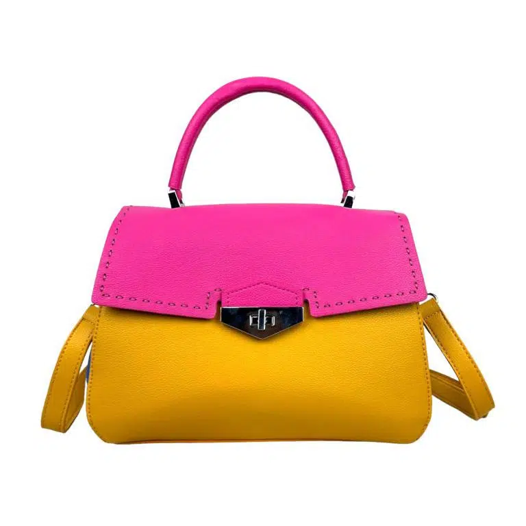 Bolso de Mano Sintético Bicolor de Mujer con Solapa de Giro y Cremallera - Imagen 7