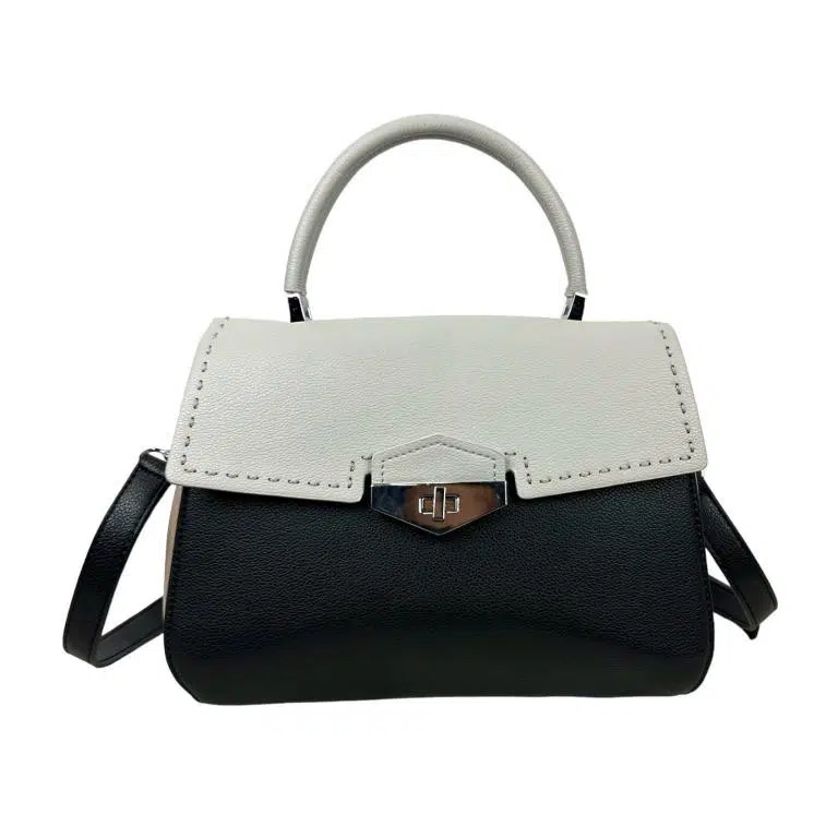 Bolso de Mano Sintético Bicolor de Mujer con Solapa de Giro y Cremallera - Imagen 5
