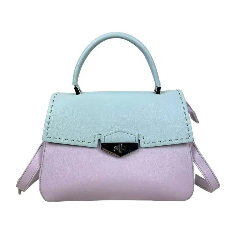 Bolso de Mano Sintético Bicolor de Mujer con Solapa de Giro y Cremallera