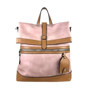 Amplia Mochila-Bandolera de Piel Sintética para Mujer con Bolsillos Exteriores