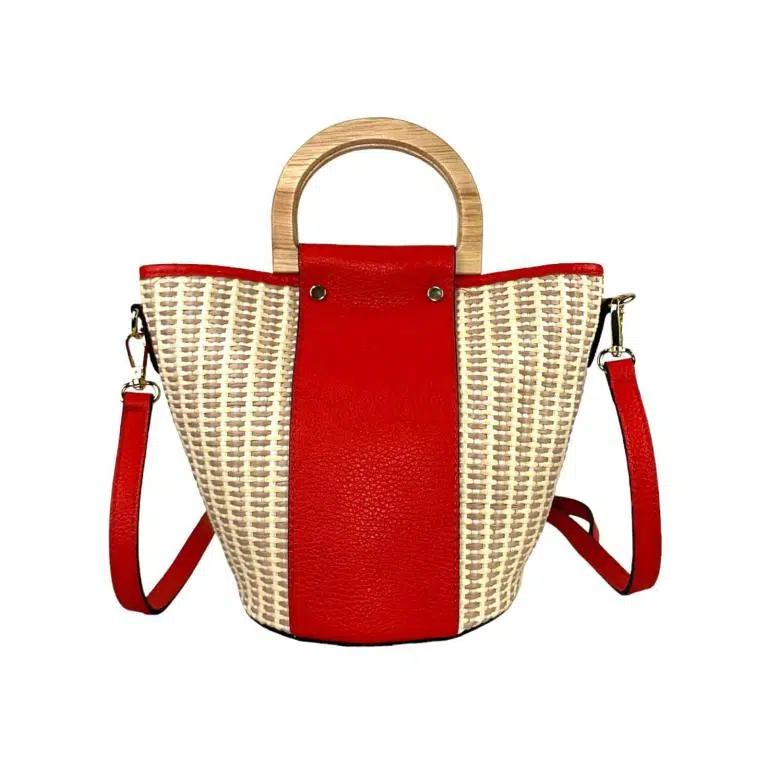 Bolso Bucket de Rafia y Piel Italiana con 2 Asas de madera - Imagen 9