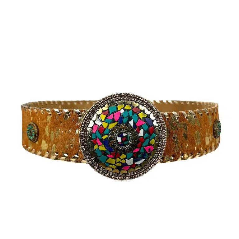 Cinturón Exclusivo de Piel Premium Artesanal con Preciosa Hebilla Circular