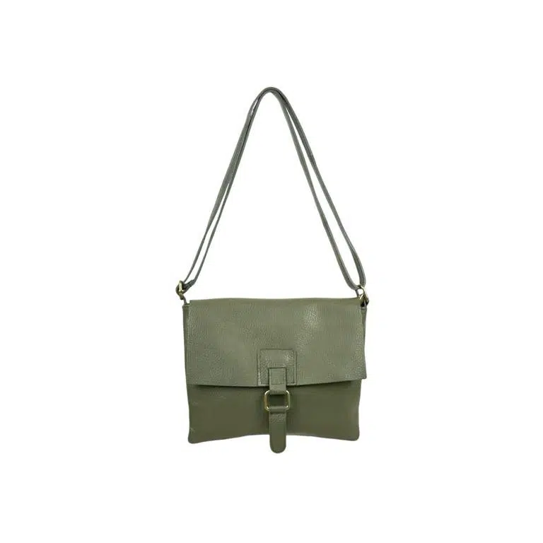 Bolso Bandolera de Piel Italiana con Solapa, Cremallera y Bolsillo Interior Mujer - Imagen 6