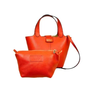 Bolso Bucket de Piel Italiana con 2 Asas Cortas y Bolsito Extra para Mujer