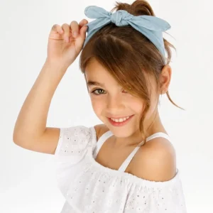 Diadema de niña con nudo azul denim