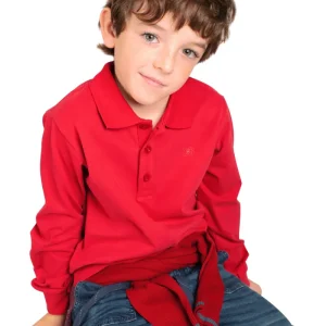 Polo niño manga larga rojo con cuello y botones