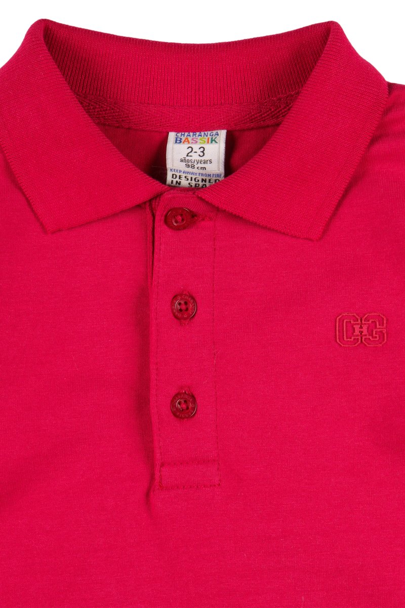 Polo niño manga larga rojo con cuello y botones - Imagen 4