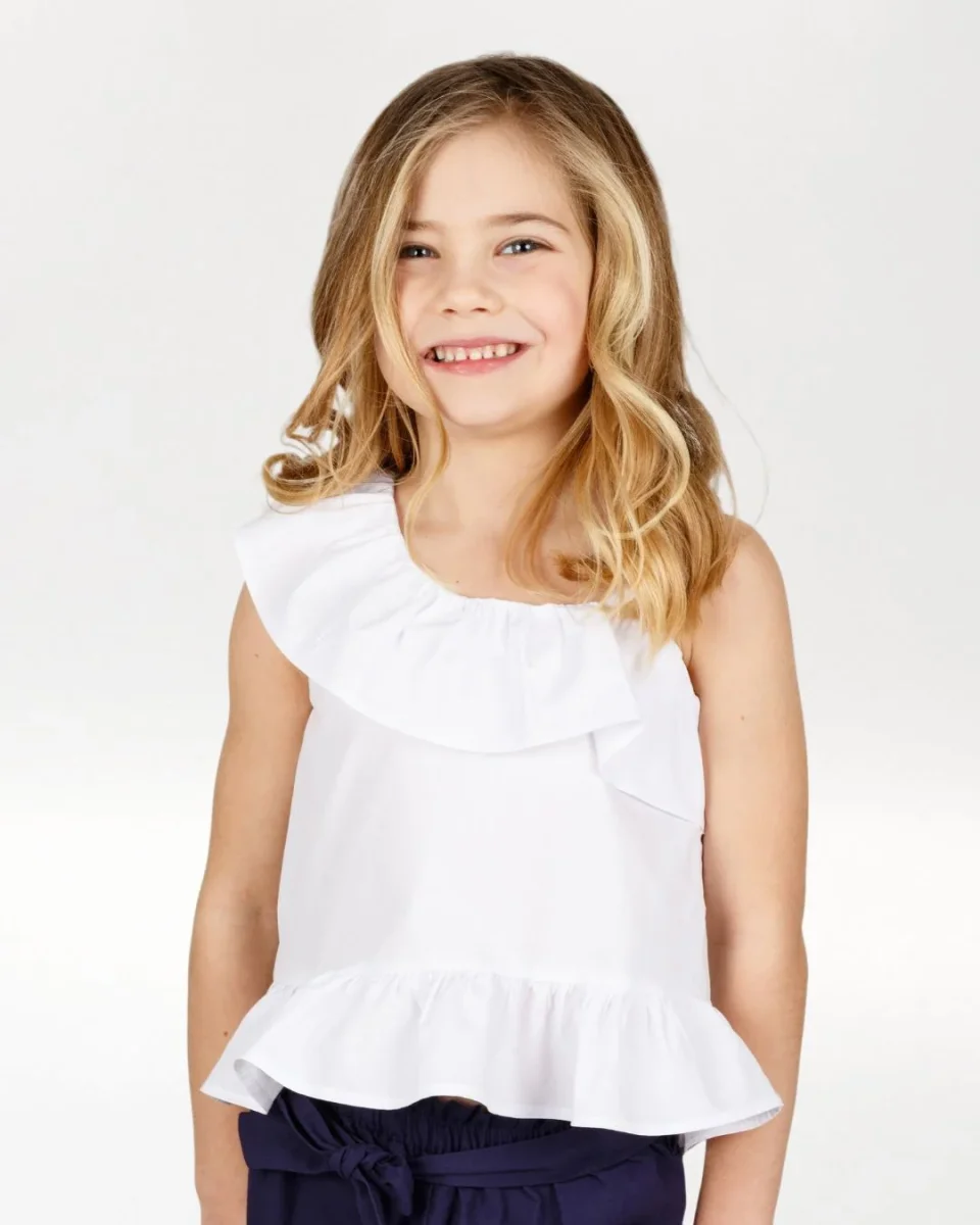 Blusa niña blanca con volante - Imagen 4