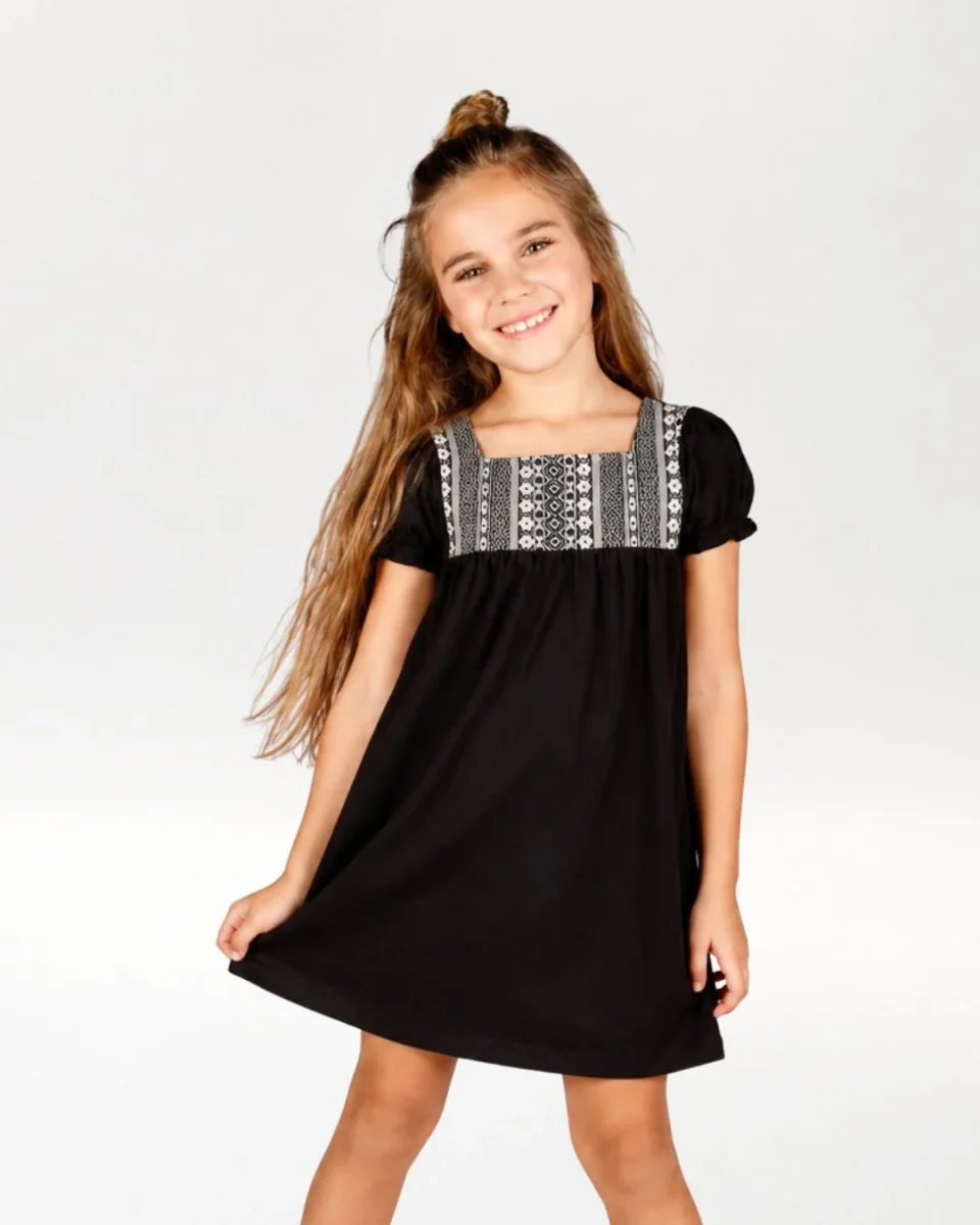 Vestido niña negro bordado - Imagen 2