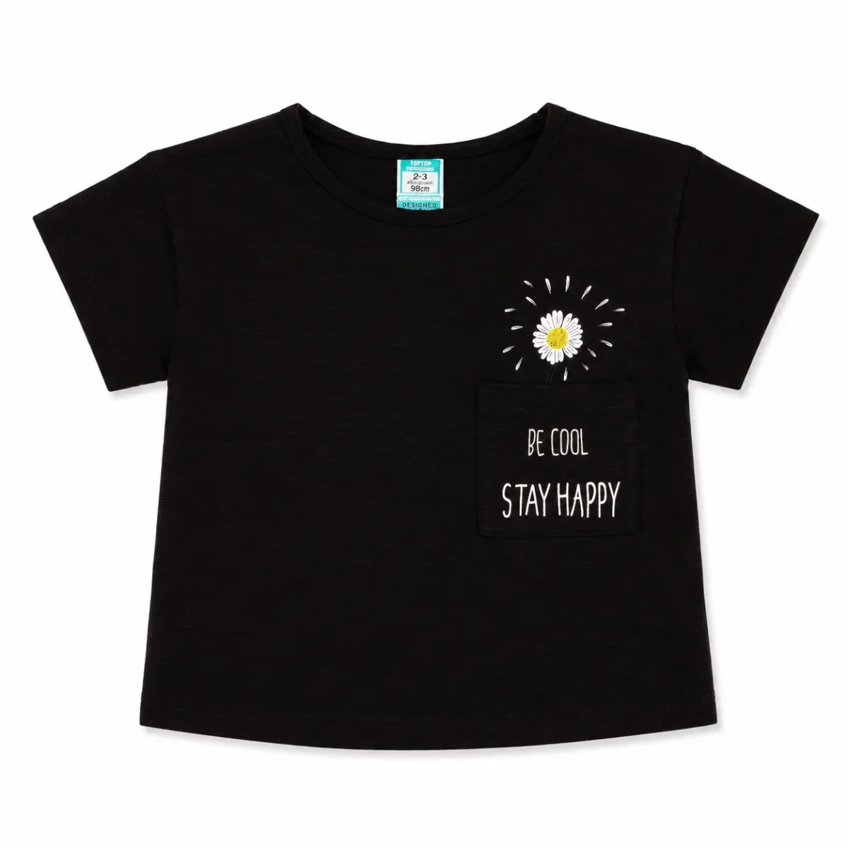 Camiseta niña negra con bolsillo margarita - Imagen 4