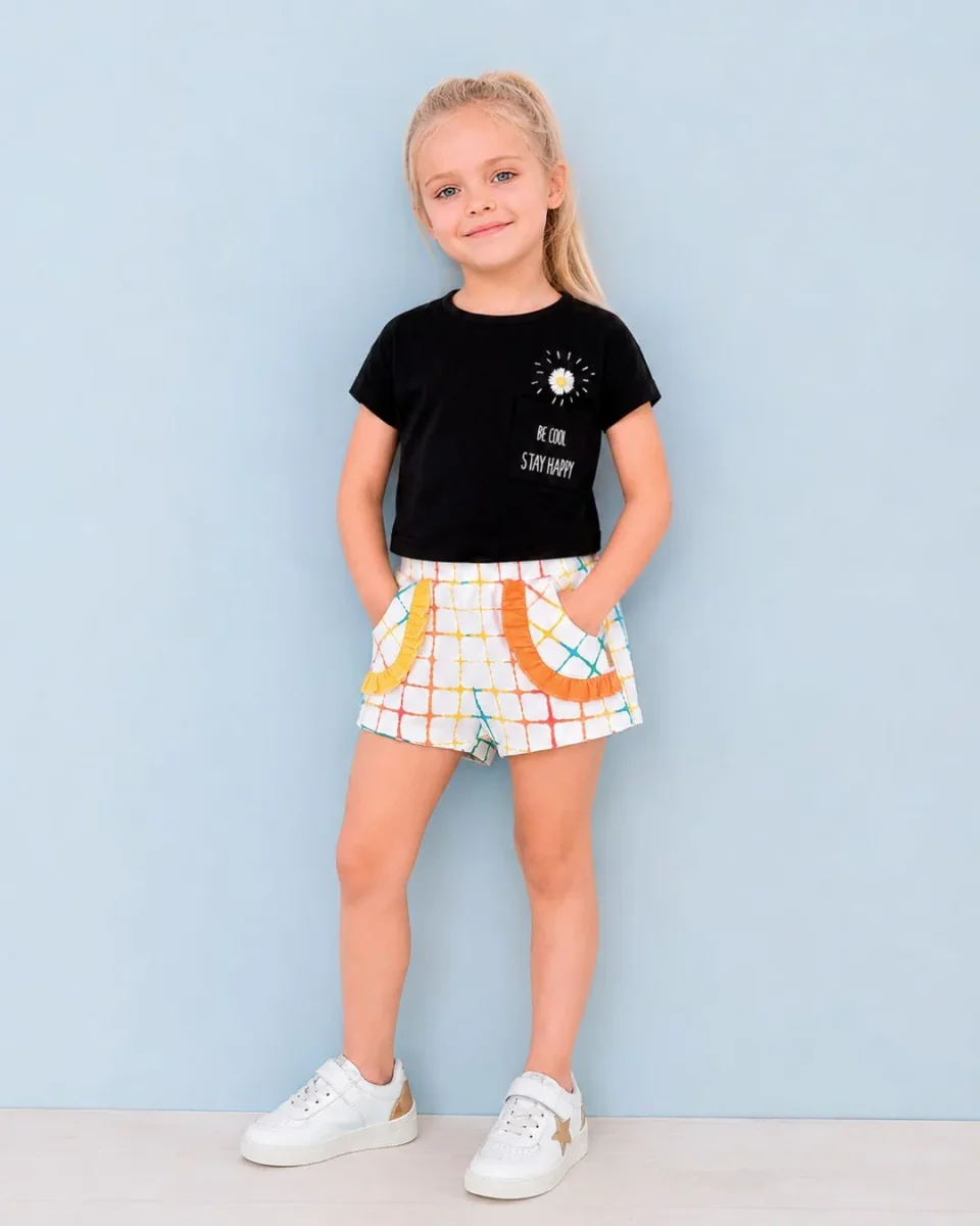 Camiseta niña negra con bolsillo margarita - Imagen 5