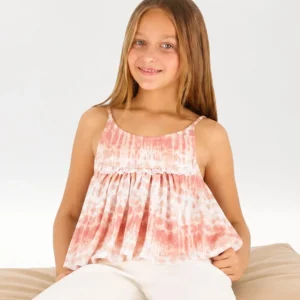 Camiseta de tirantes niña tie dye coral