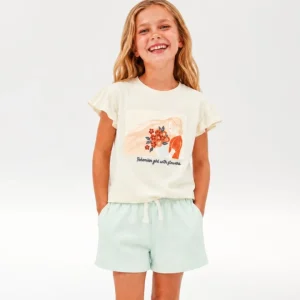 Camiseta niña verde lima flores
