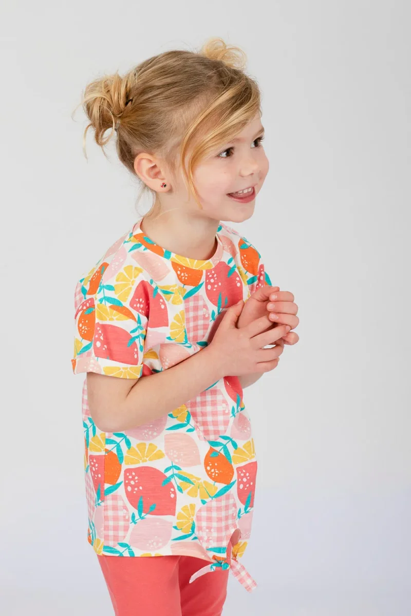 Camiseta bebé niña de frutas con nudo frontal color coral multicolor - Imagen 4