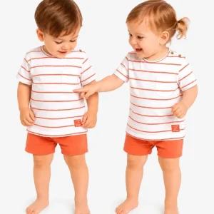 Camiseta bebé unisex rayas coral