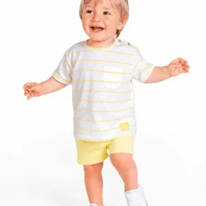 Camiseta bebé unisex rayas amarillas