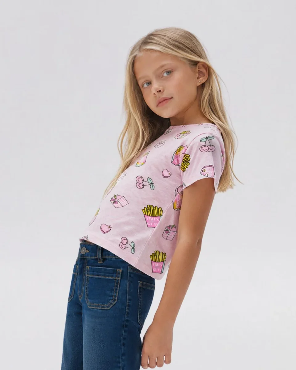 Camiseta niña rosa fast food