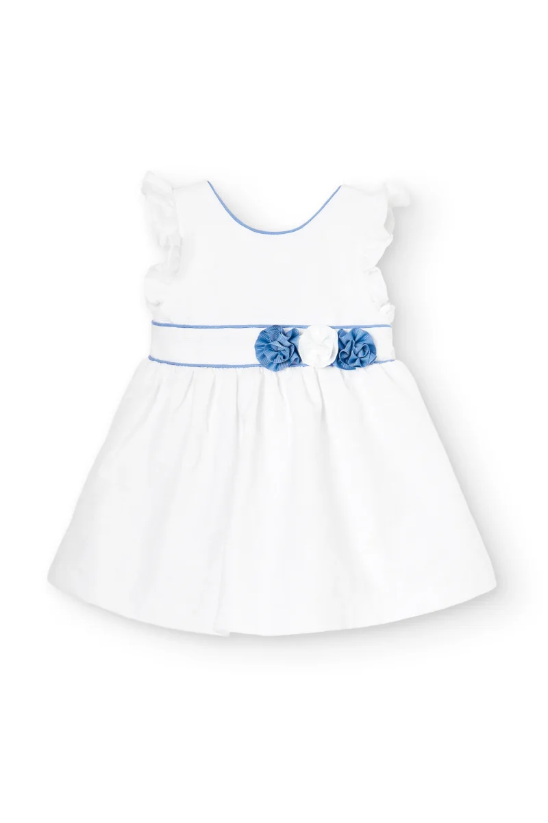 Vestido de bebé blanco con flores azules - Imagen 3
