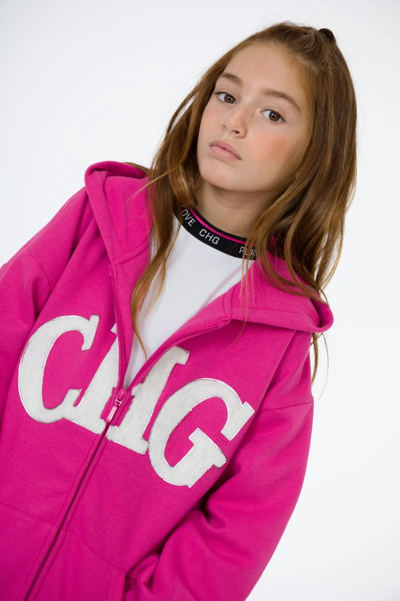 Sudadera abierta niña fucsia CHG | Con capucha - Imagen 4