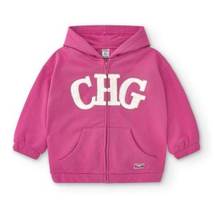 Sudadera abierta niña fucsia CHG | Con capucha