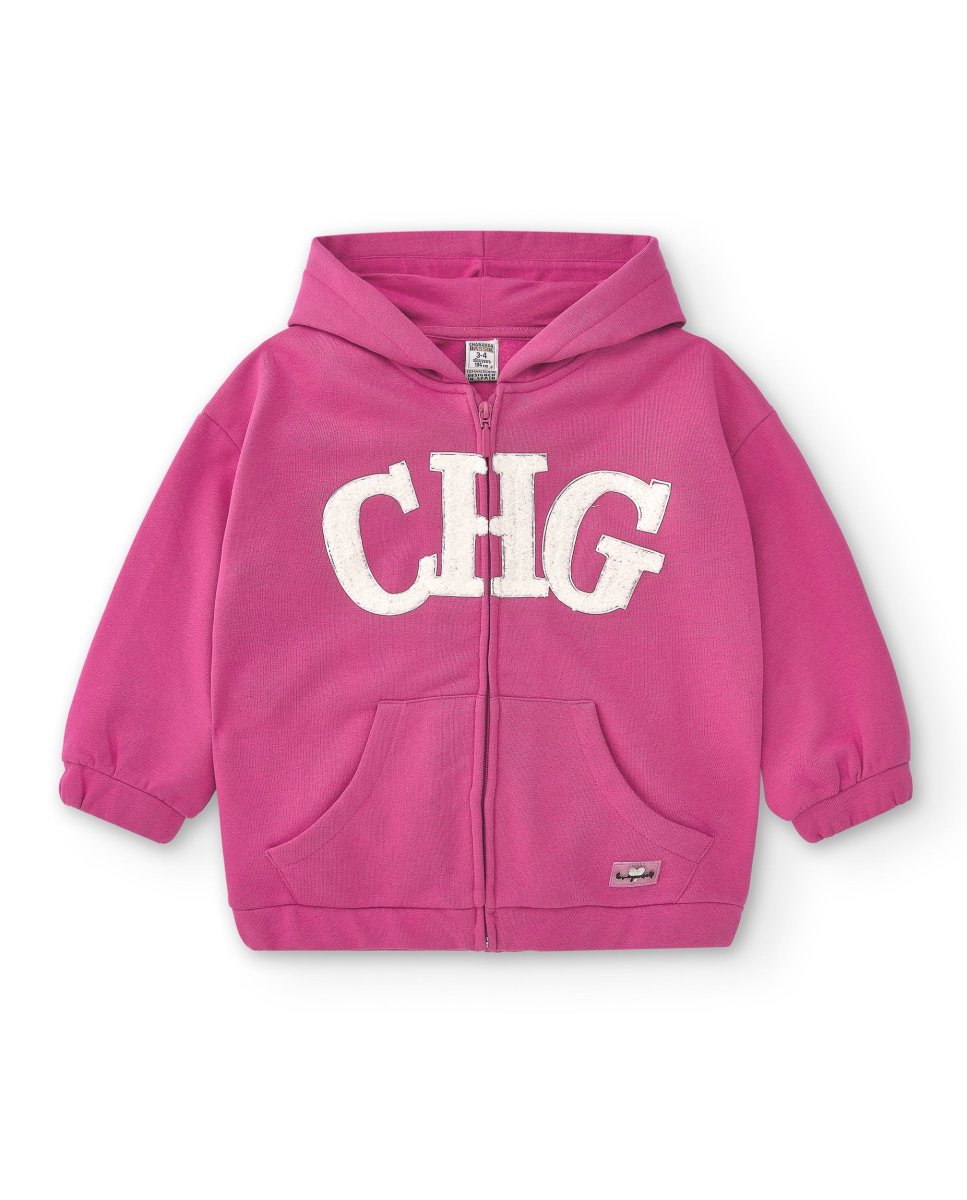 Sudadera abierta niña fucsia CHG | Con capucha - Imagen 2